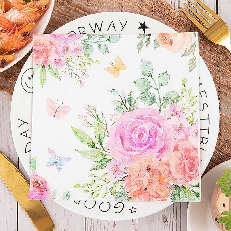 60 Pack Floral Vintage Paper Napkins 6.5x6.5 Inches 3 Ply Disposable Party Dinner Cocktail Style G - Image 2